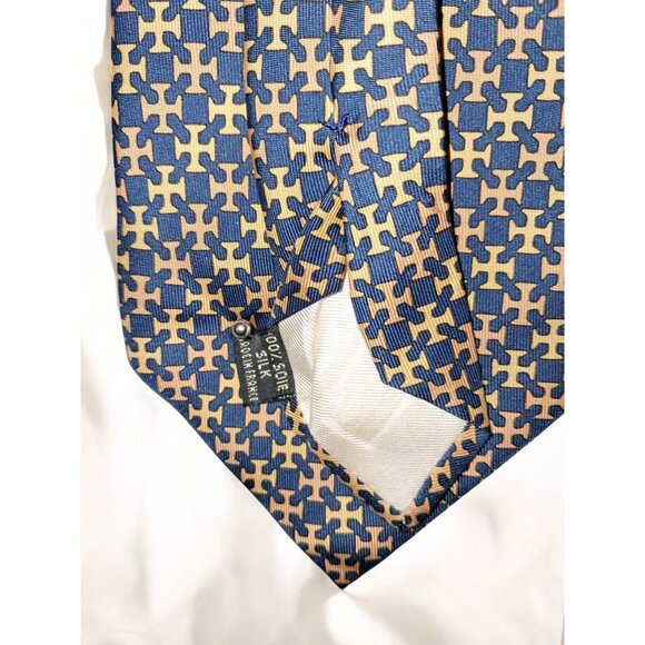 Maria - Thereza Mimoso Geometric Pattern 100% Silk Tie Navy Blue and Gold Made I - Picture 7 of 7